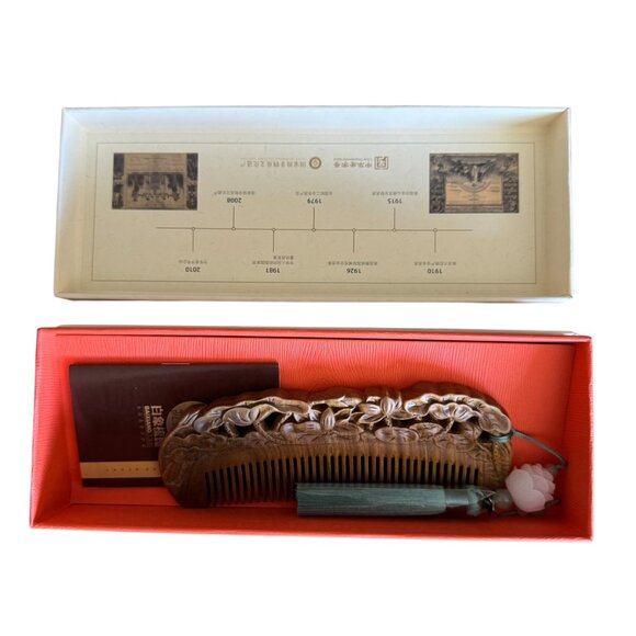 Decorative Wooden Comb New In Open Box Chinese Curly Hair Scalp Massage Floral